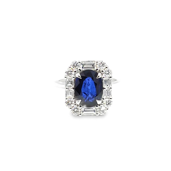 Anillo de dama en oro de 14K OB con diamante de 1.15 ct y zafiro de 3.50 ct