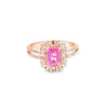 Anillo de dama en oro de 14K con diamante de 0.62 ct y zafiro rosa de 0.75 ct