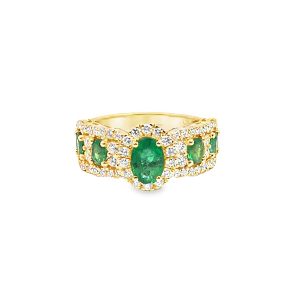 Anillo de dama en oro de 14K OA con diamante de 0.74 ct y esmeralda de 1.37 ct