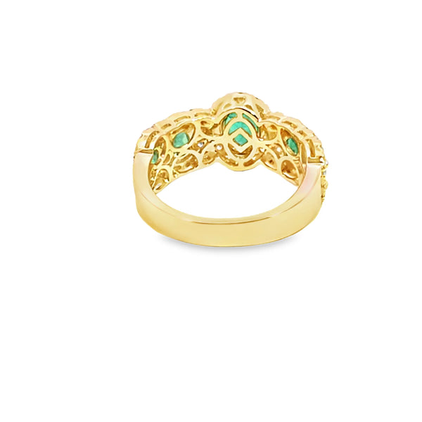 Anillo de dama en oro de 14K OA con diamante de 0.74 ct y esmeralda de 1.37 ct