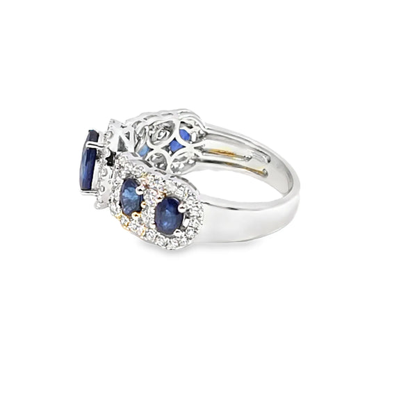 Anillo de dama en oro de 14K OB con diamante de 0.77 ct y zafiro de 1.73 ct