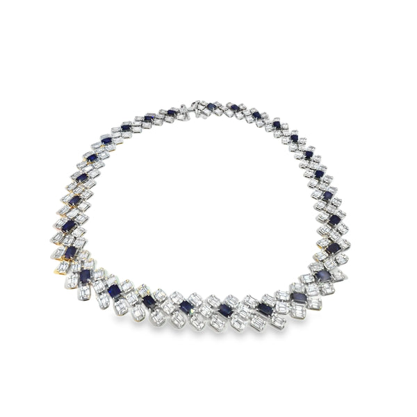 Gargantilla en Oro Blanco en 18K con 28.5CT en Diamantes y 14.78CT en Zafiros
