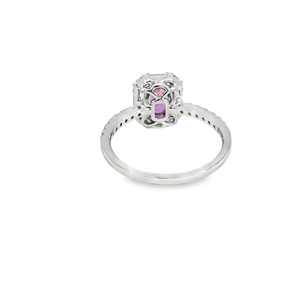 Anillo para dama en oro blanco de 14K con diamantes de 0.46 ct y zafiro rosa de 0.96 ct