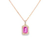 Dije con cadena en oro amarillo de 14K con diamantes de 0.17 ct y zafiro rosa de 1.28 ct