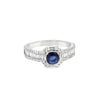 Anillo para dama en oro blanco de 14K con diamantes de 0.78 ct y zafiro de 0.66 ct