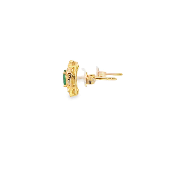 Aretes en oro amarillo de 14K con diamantes de 1.16 ct y esmeralda de 1.58 ct