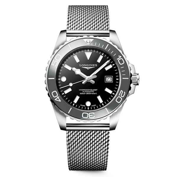 Reloj Longines HydroConquest de acero automático de 42 mm con correa mesh negra