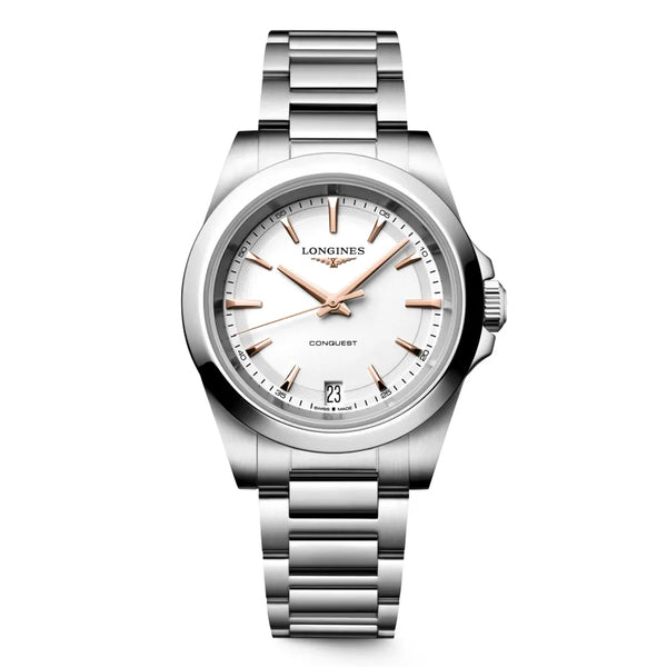 Reloj Longines Conquest de acero cuarzo de 34 mm en blanco