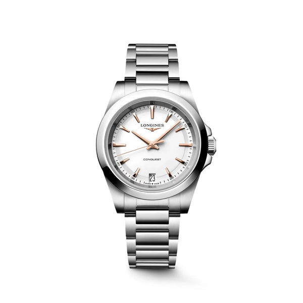 Reloj Longines Conquest de acero cuarzo de 34 mm en blanco